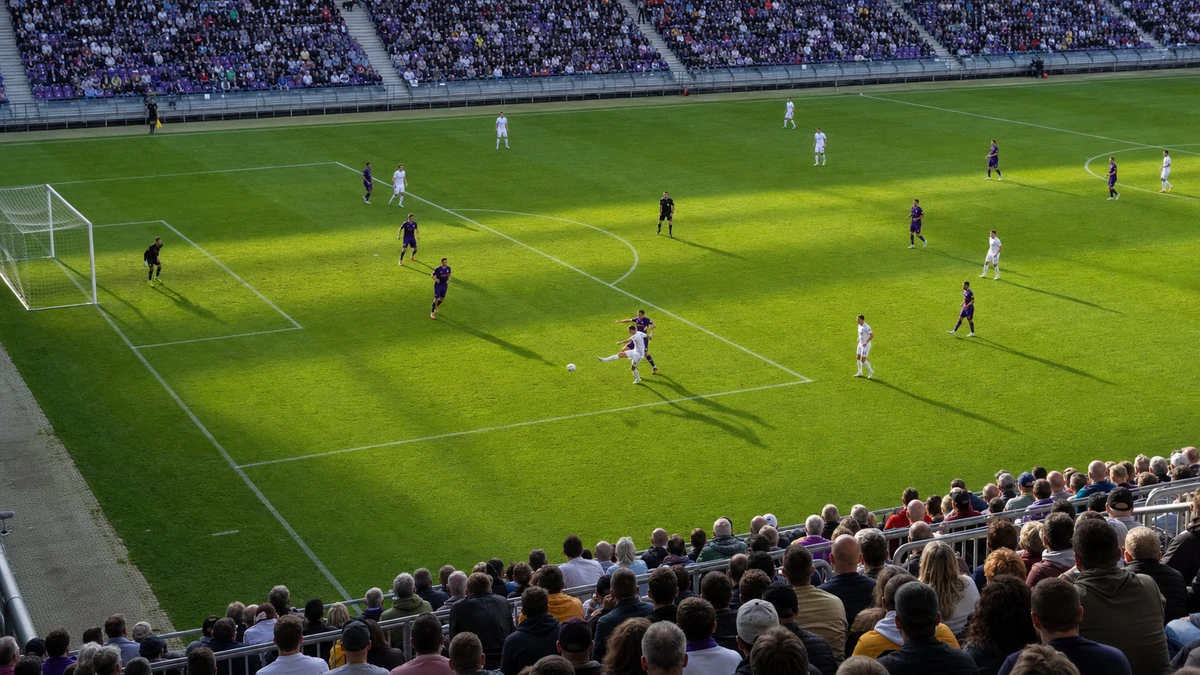 Spelmoment från en fotbollsmatch i Bundesliga.